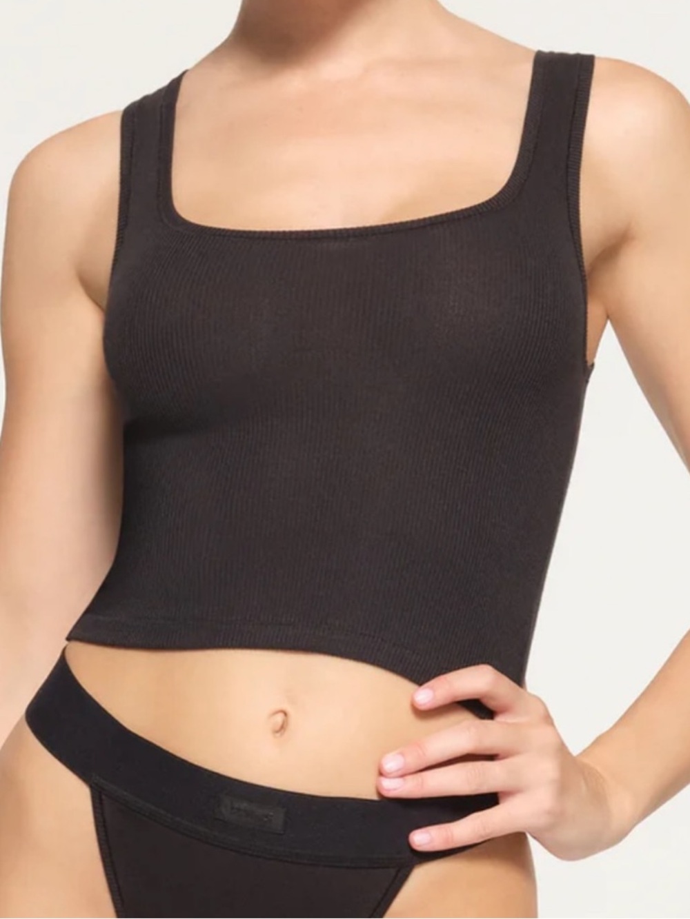 NWT Skims Black Cotton Rib Tank Top- Soot